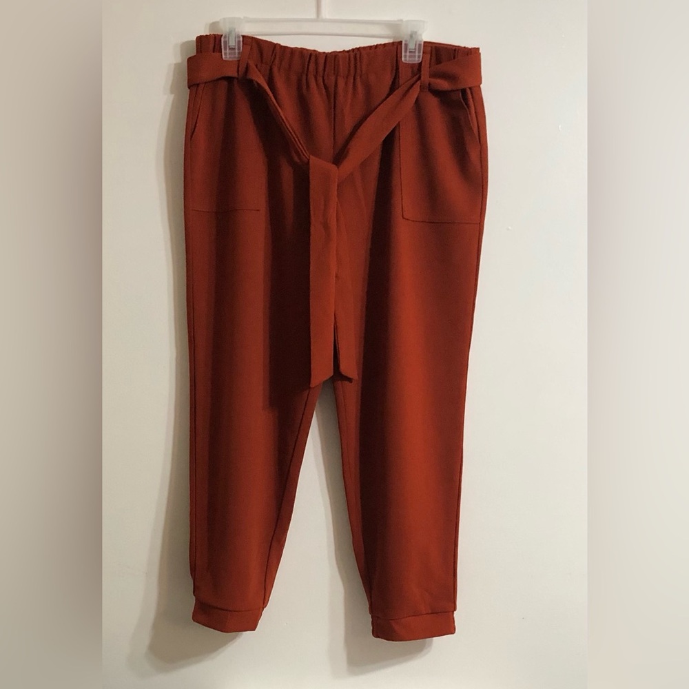 One by chapter one women’s paperbag pant two side pockets waist belt tie peach.L